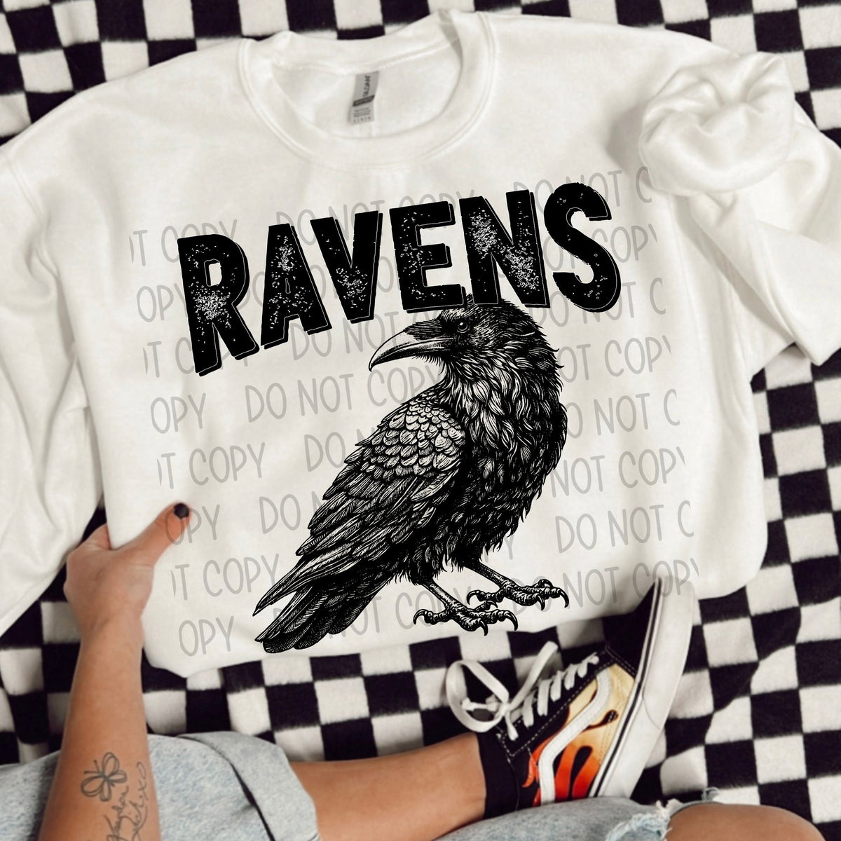 Ravens black/white outline DTF transfer Mud & Grace Transfers