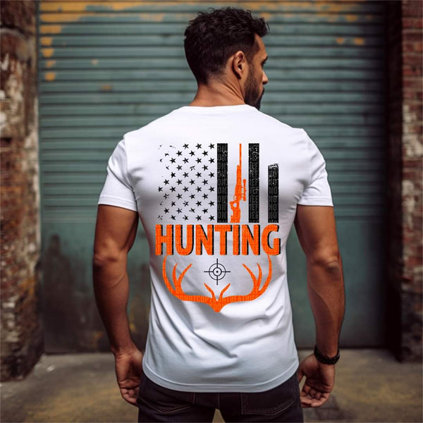 Hunting (orange writing with flag and gear) 2579 DTF TRANSFER