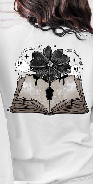 Ghosts with open book and black flower 16075 DTF Transfer