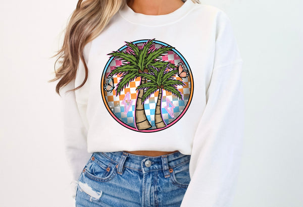 Palm trees colorful checkered circle (VIRGO) 33692 DTF transfer