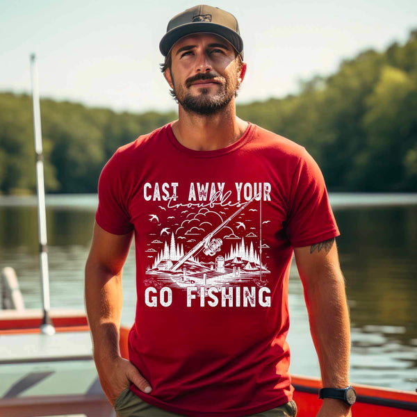 Cast away your troubles and go fishing WHITE 21771 DTF transfers