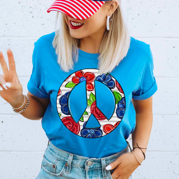 Red and blue floral peace sign 32527 DTF transfer