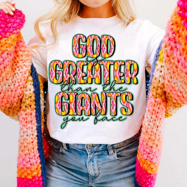 God is greater than the giants you face GREEN BACKGROUND 32677 DTF transfer