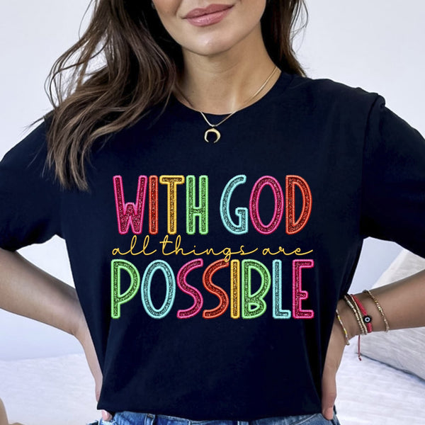 With god all things are possible rainbow font 32800 DTF transfer