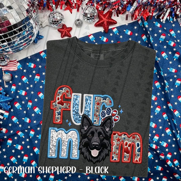 Fur mom black german shephard patriotic embroidery 33544 DTF transfer
