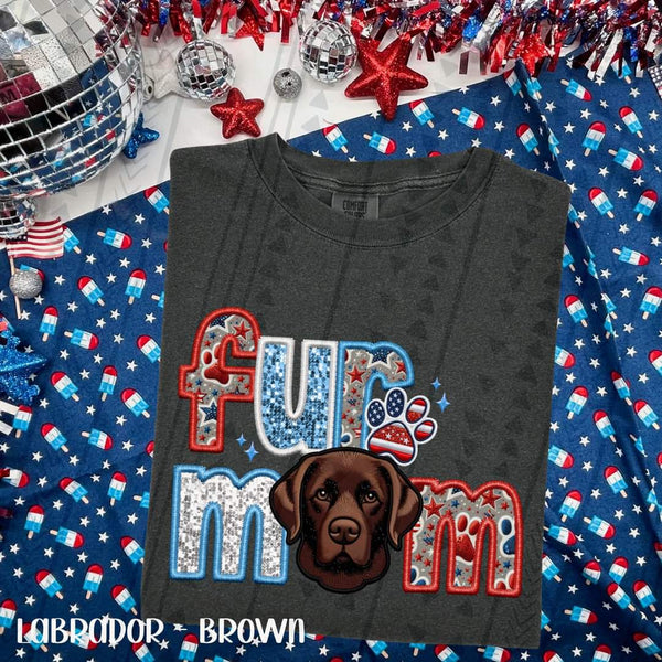Fur mom brown labrador patriotic embroidery 33541 DTF transfer