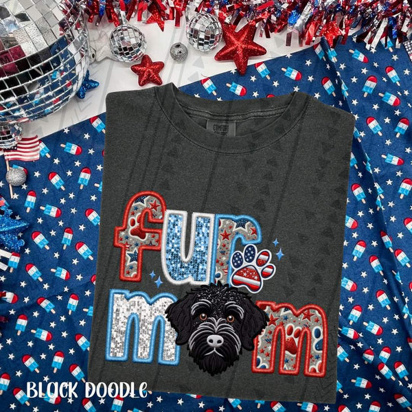Fur mom black doodle patriotic embroidery 33532 DTF transfer