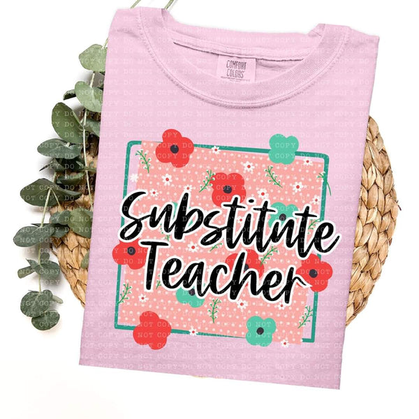 Substitute teacher frame with red and green flowers (ECHT) 33780 DTF transfer