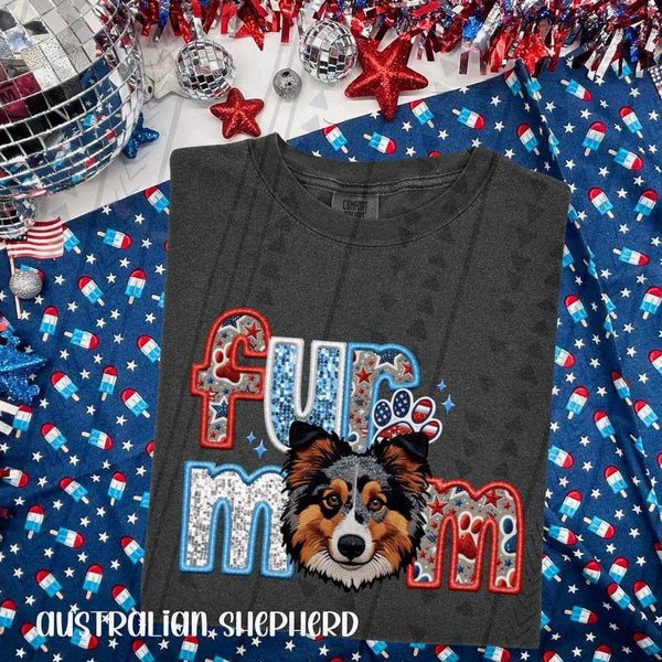 Fur mom australian shephard patriotic embroidery 33796 DTF transfer