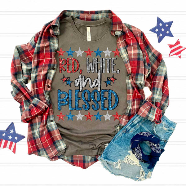 Red white and blessed glitter 33971 DTF transfer