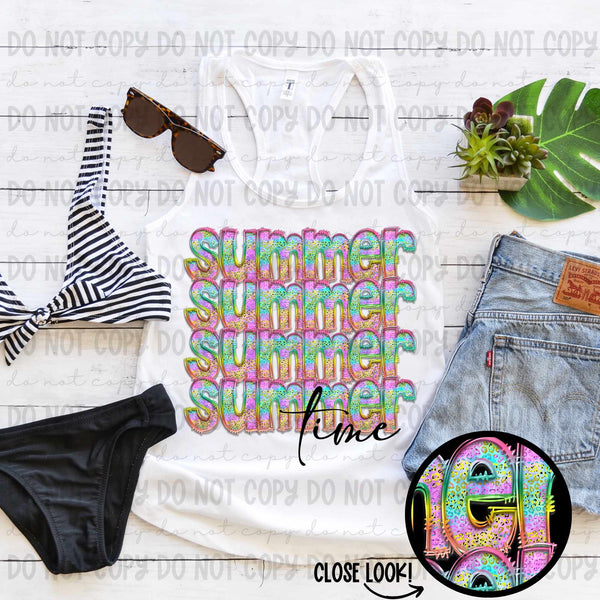 Summer stacked time colorful leopard and black font (revelyou) 35053 DTF transfer