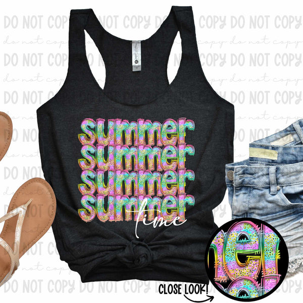 Summer stacked time colorful leopard and white font (revelyou) 35052 DTF transfer