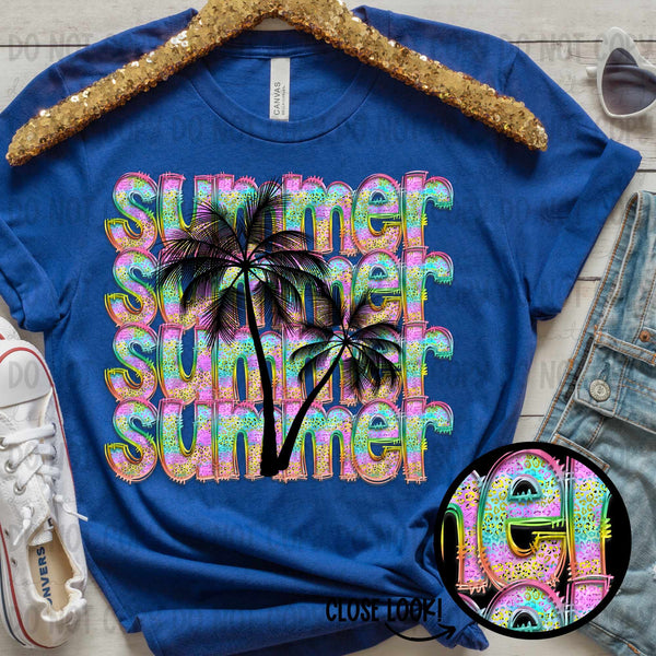Summer stacked with palm trees colorful leopard (revelyou) 35051 DTF transfer