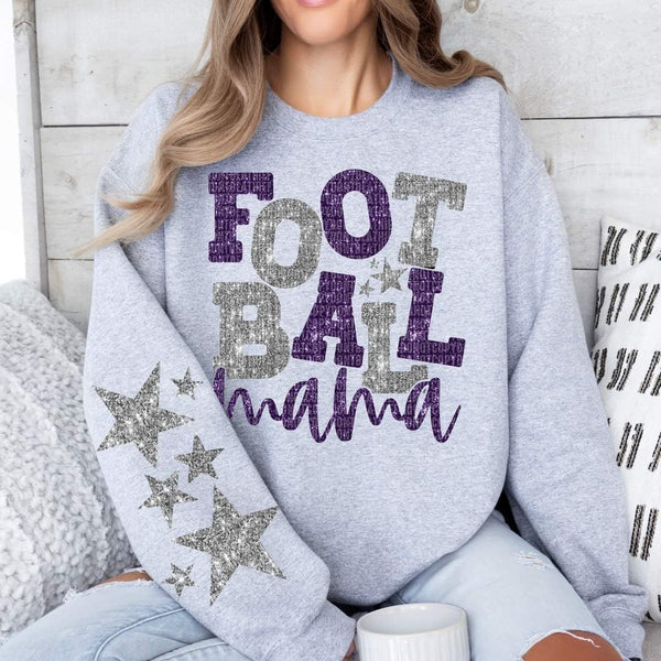 Football mama purple and silver FRONT 35516 DTF transfer