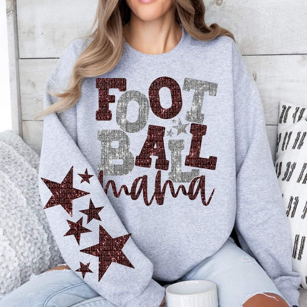 Football mama maroon and silver FRONT 35514 DTF transfer