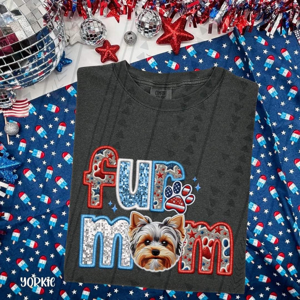 Fur mom yorkie patriotic embroidery 35492 DTF transfer