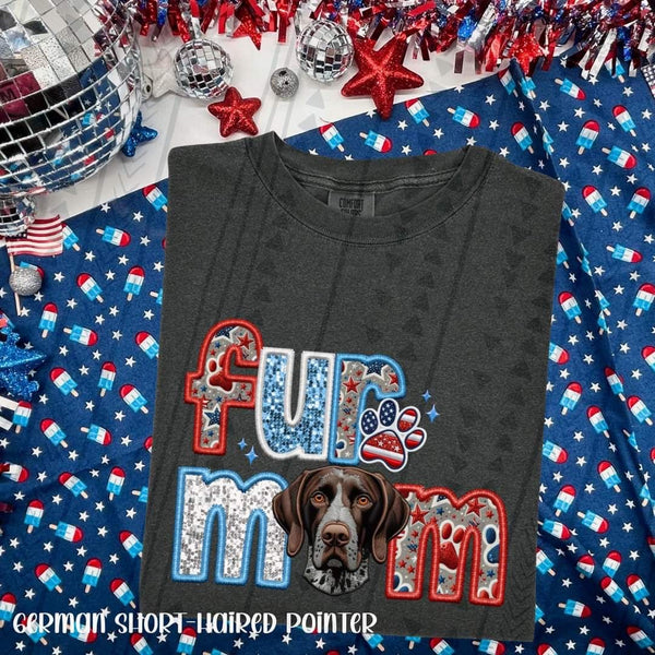 Fur mom german short haired pointer patriotic embroidery 35490 DTF transfer