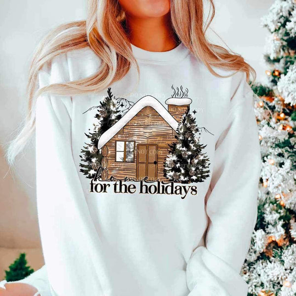 Home for the holidays (cabin and snowy trees) 15598 DTF Transfer