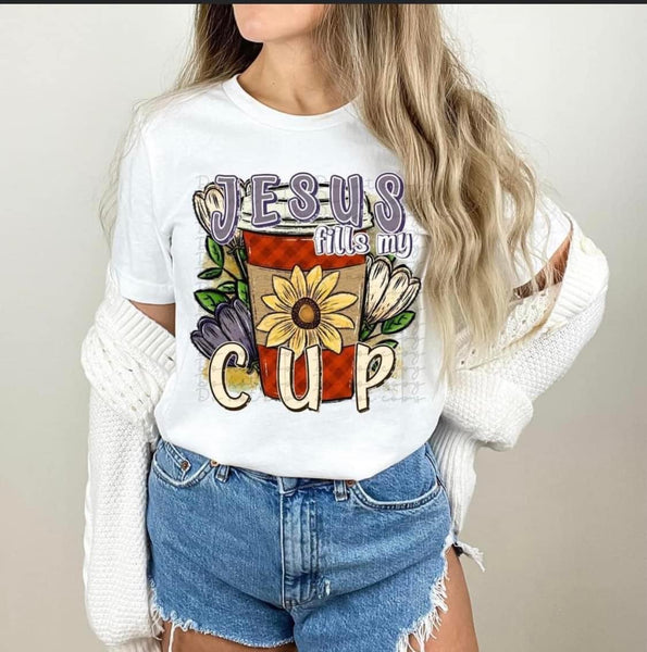 Jesus fills my cup Latte with sunflower and florals DTF TRANSFER