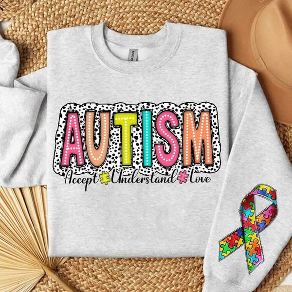 Autism colorful dotted background FRONT 27083 DTF transfer