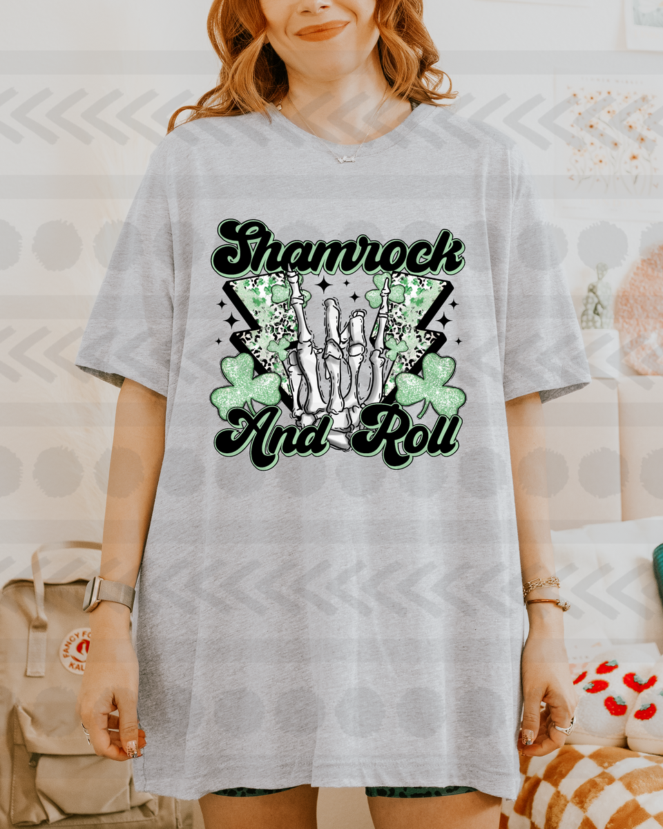 Shamrock and roll skull hand lightning bolts 14944 DTF transfer Mud