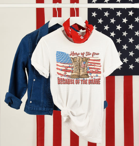 Home of the free because of the brave GRUNGE flag and boots 22849 DTF transfer