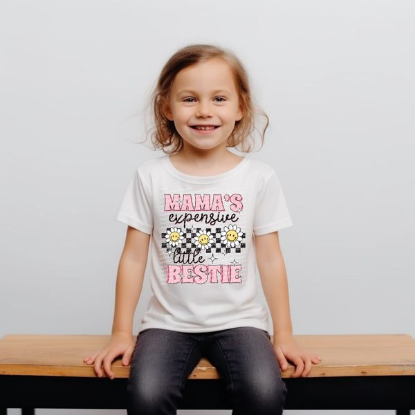 Mamas expensive little bestie PINK letters BLACK checkers 28212 DTF transfer