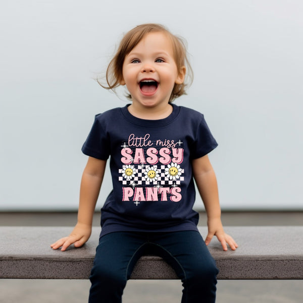 Little miss sassy pants PINK letters WHITE checkers 28200 DTF transfer