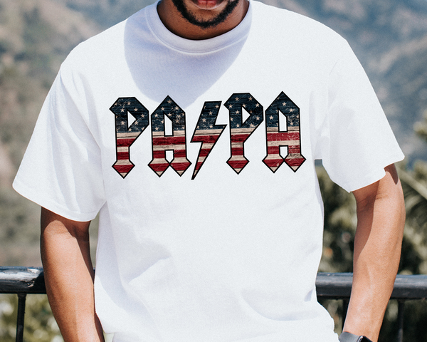 Papa (rock lettering with rustic American flag fill) 1881 DTF TRANSFER