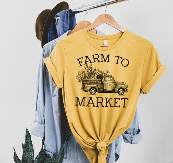 BLACK Farm to market with truck/sunflower screen print transfer