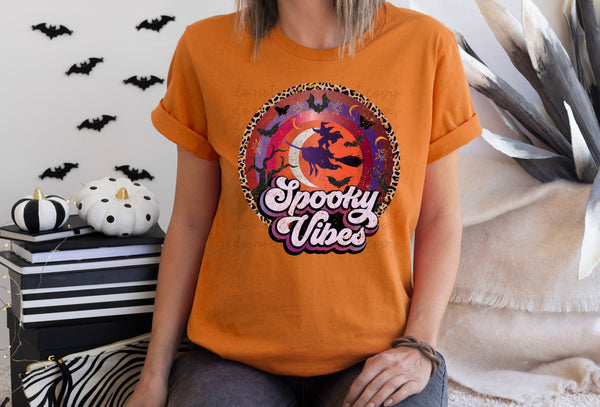 Spooky vibes retro circle (leopard outline) DTF TRANSFER