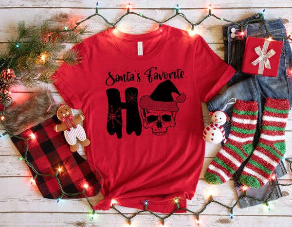 Santa's favorite Ho BLACK with skull screen print transfer