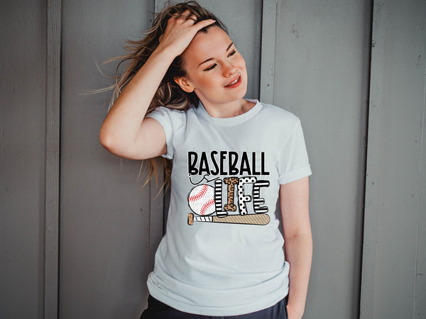 Baseball is life WHITE ball with bat DTF TRANSFER