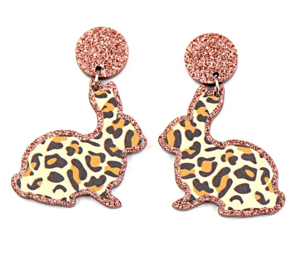 Leopard Bunny Earrings with rose gold (large)