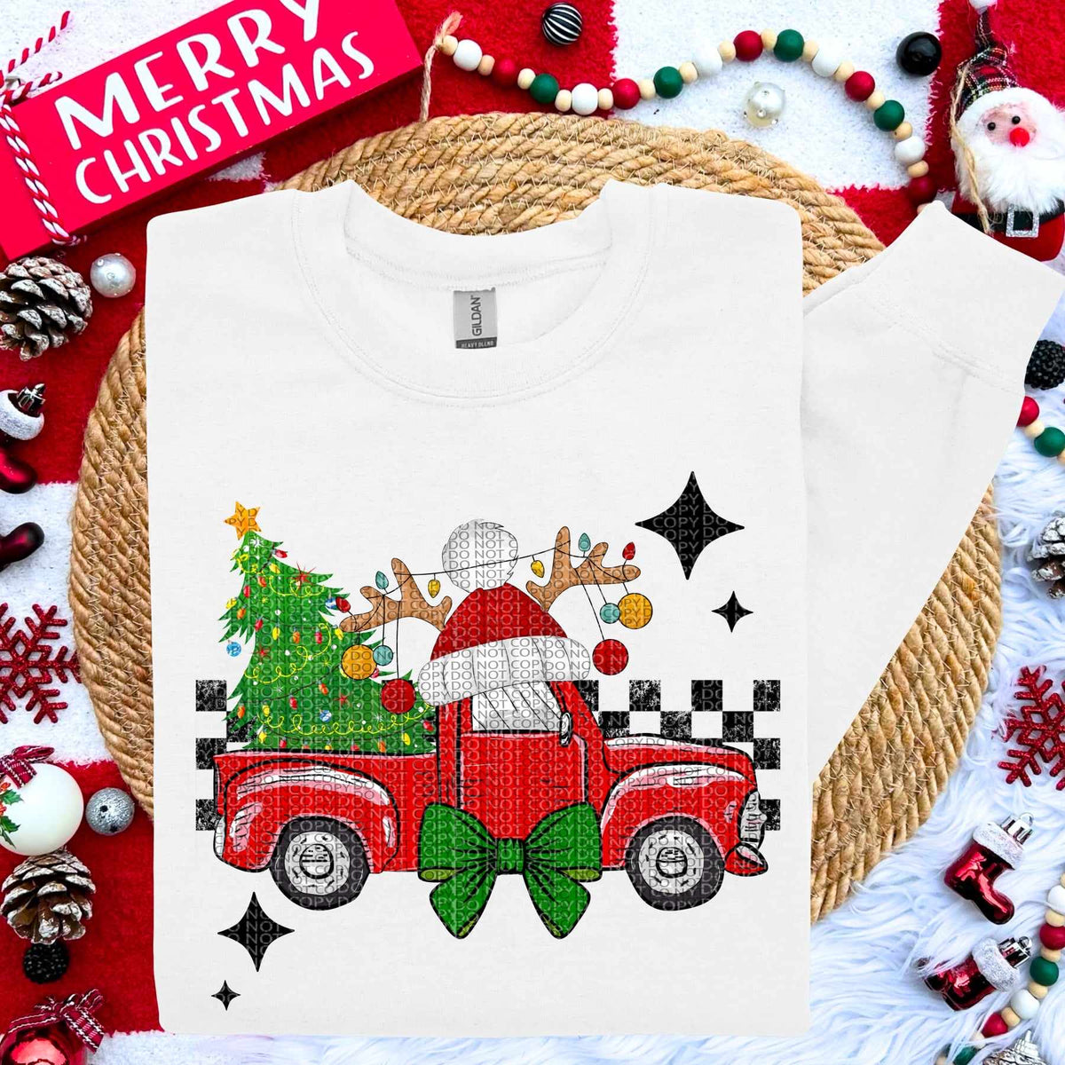 Red bow with Santa hat (HW) 60997 DTF transfer
