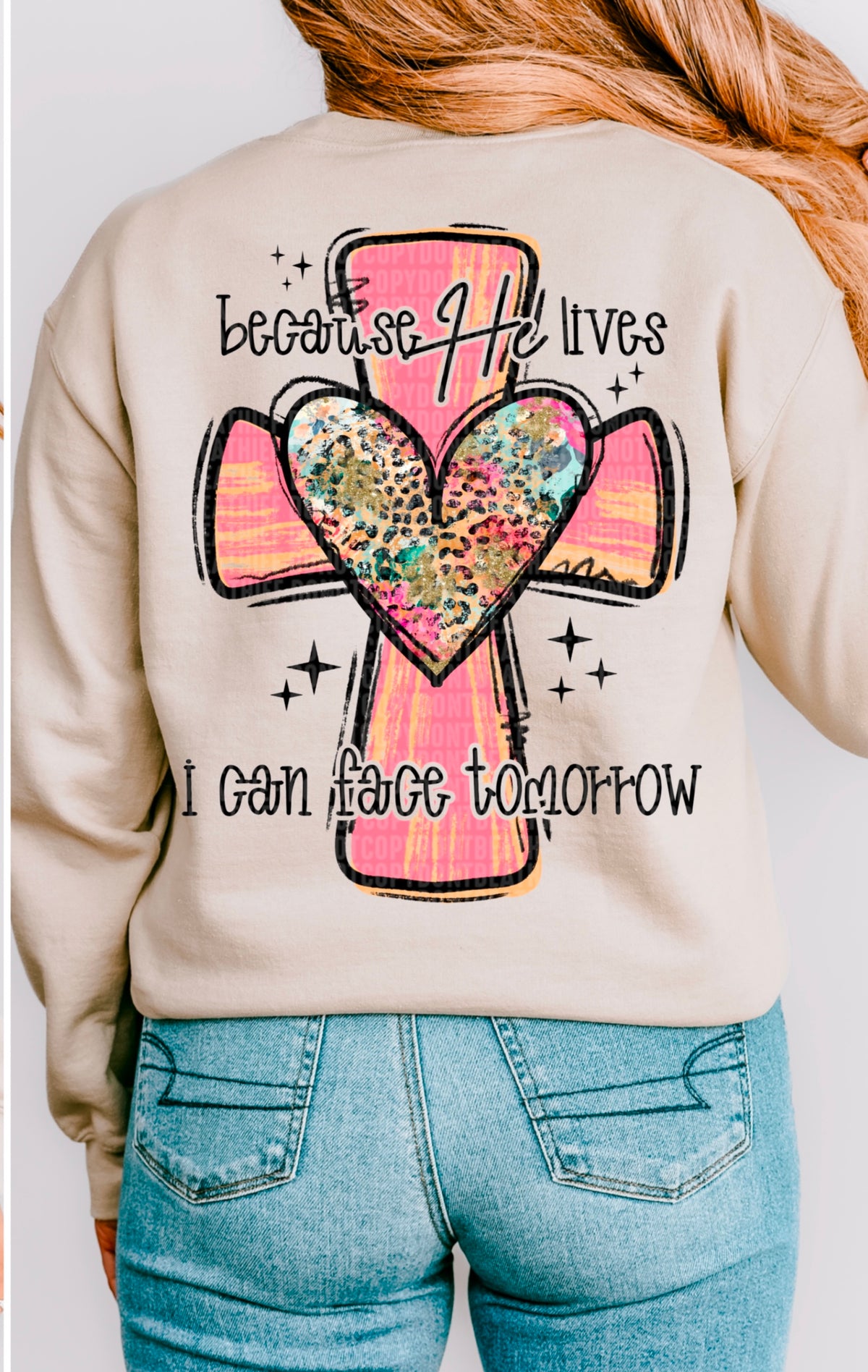 Because he lives I can face tomorrow black font 93354 DTF transfer