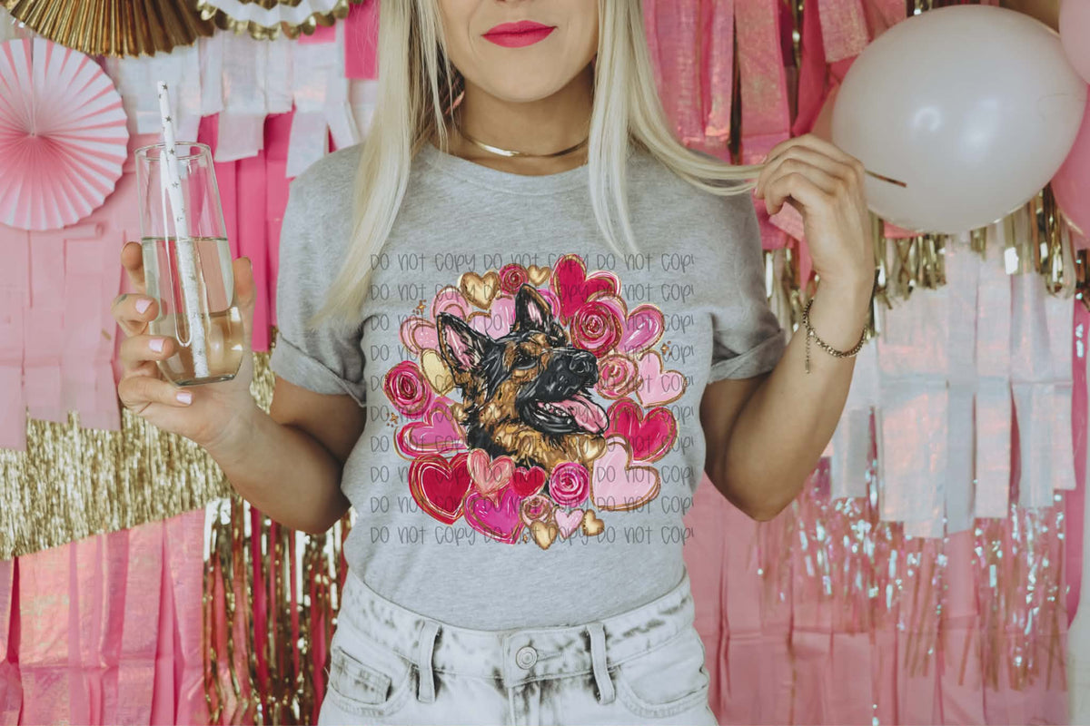 Dog with hearts (SSD) DTF transfer