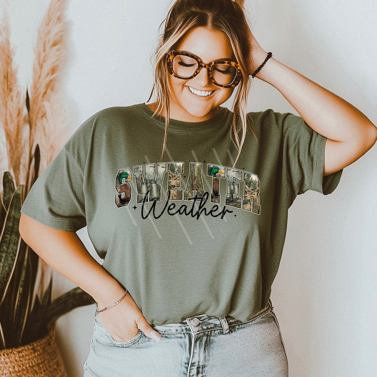 Sweater Weather hunting Varsity (black words) 113678 DTF transfer