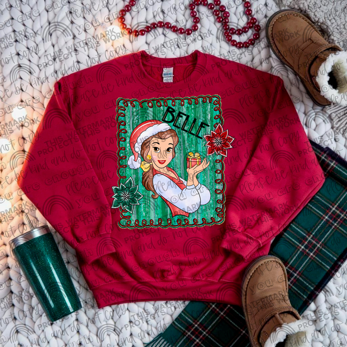 Bell green squiggly frame santa hat DTF transfer