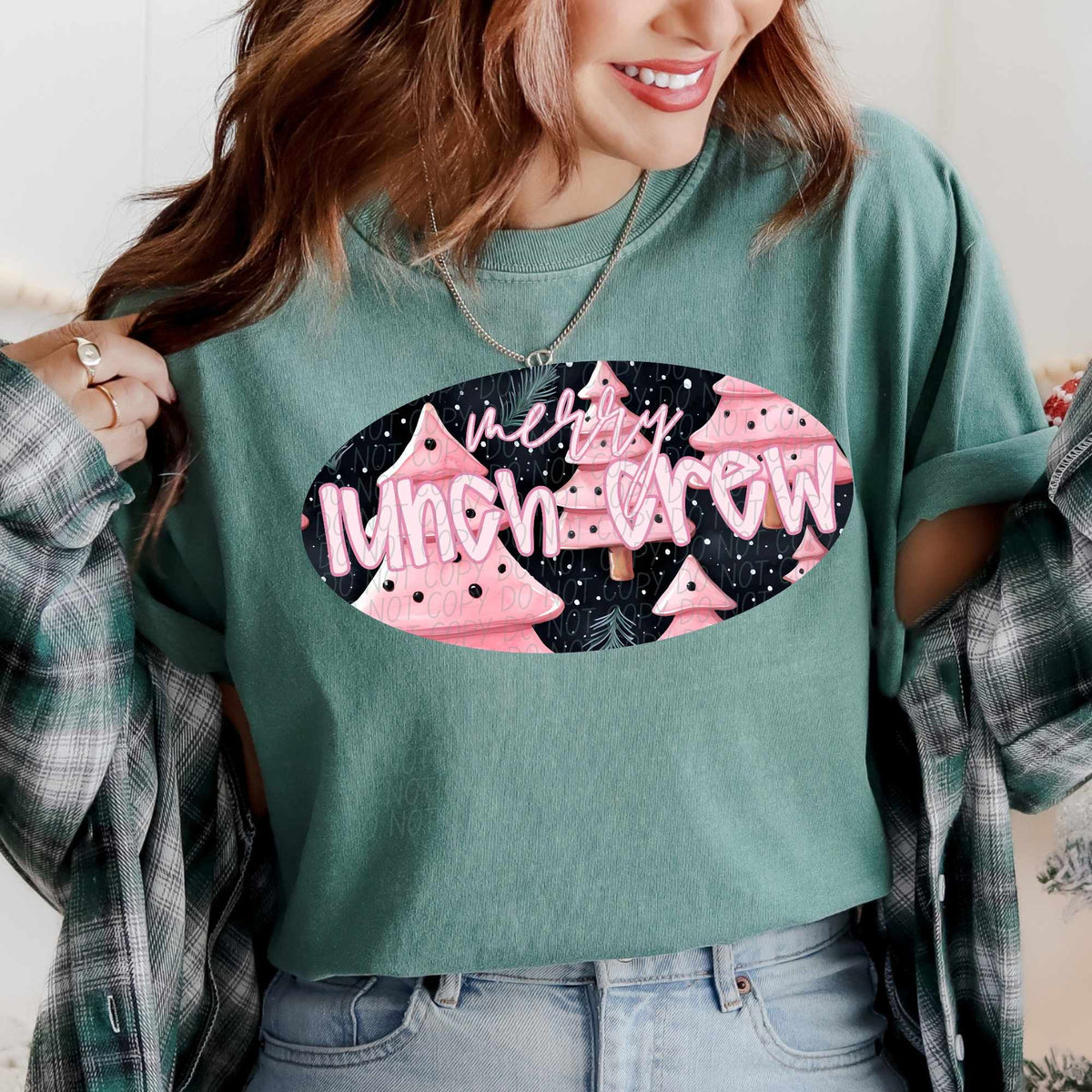 Merry lunch crew pink trees (CITY) 62308 DTF transfer