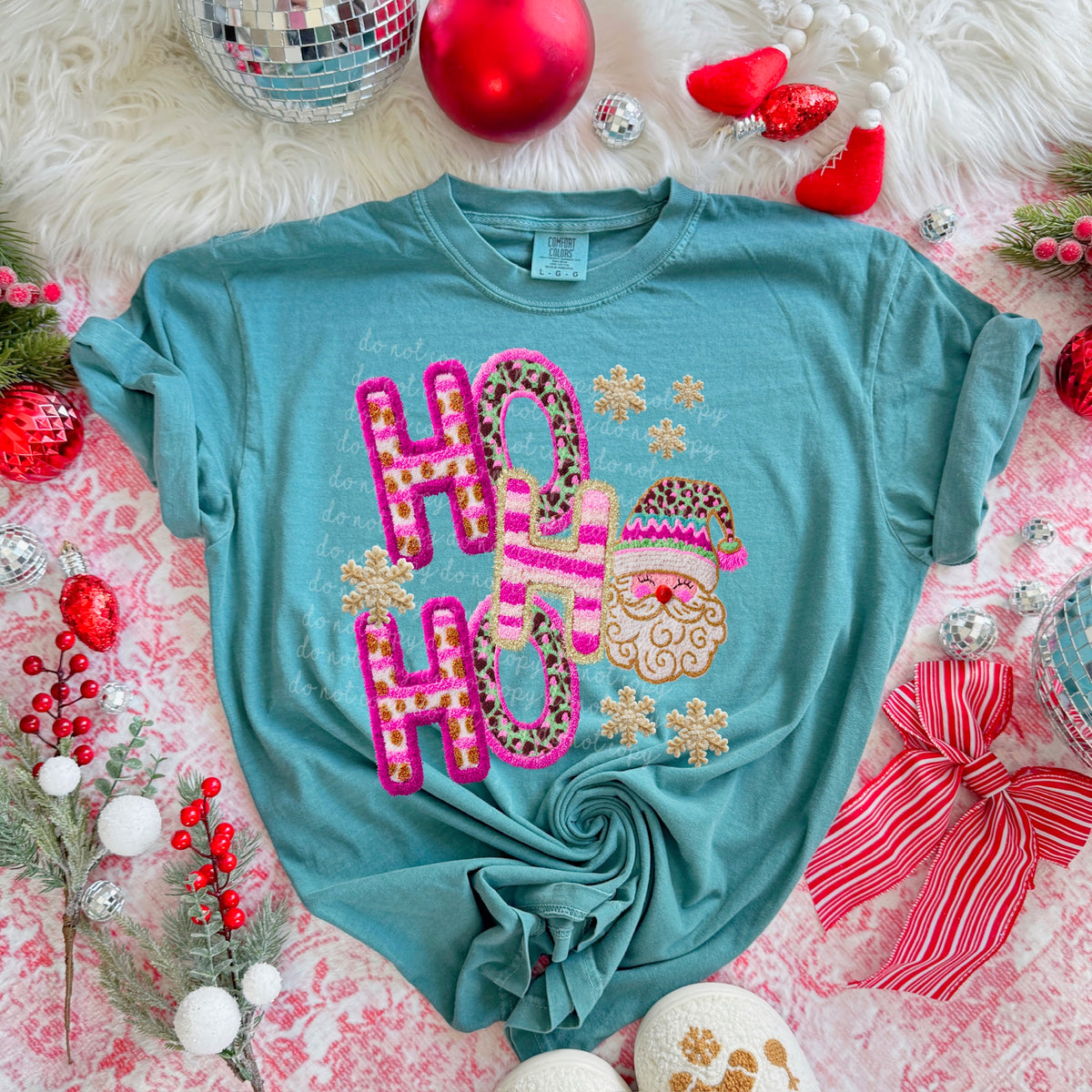 Ho Ho Ho faux patch pink Santa DTF transfer