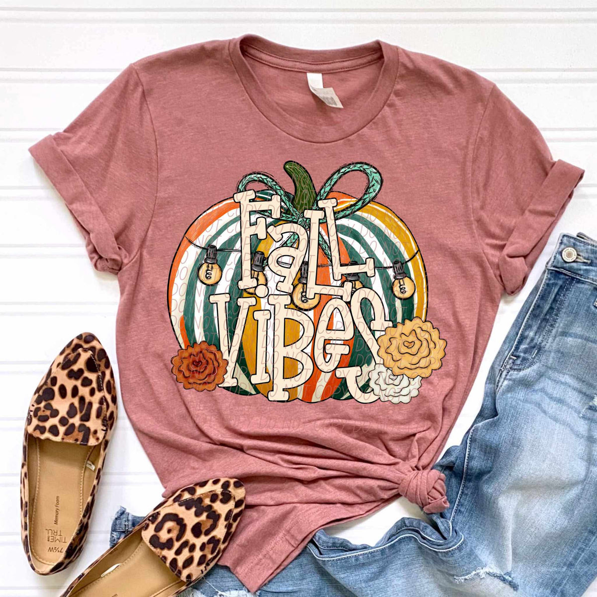 Fall vibes floral retro pumpkin CITY DTF transfer