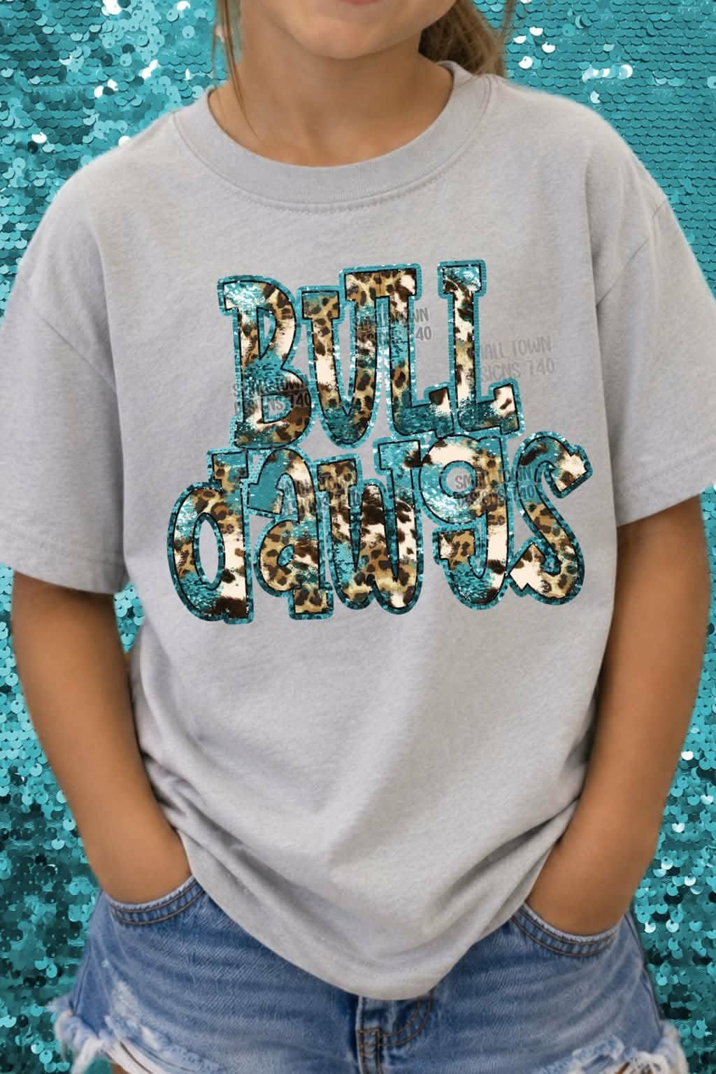 Bulldawgs animal print blue sequin outline (STD) DTF transfer