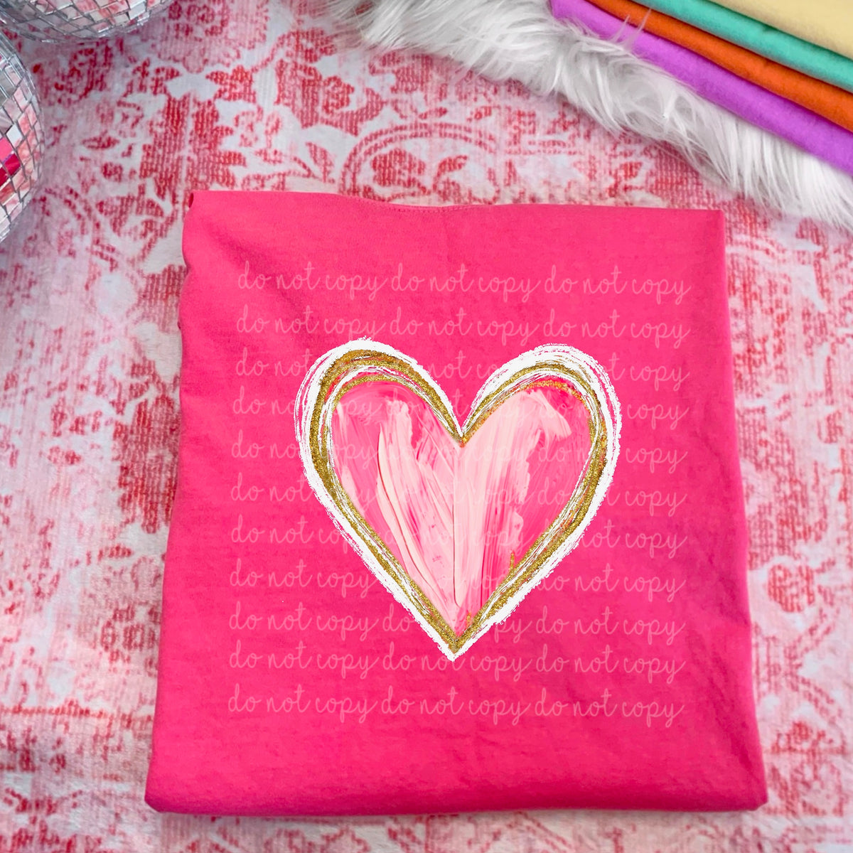 Pink and gold heart (white outline) 117518 DTF TRANSFER