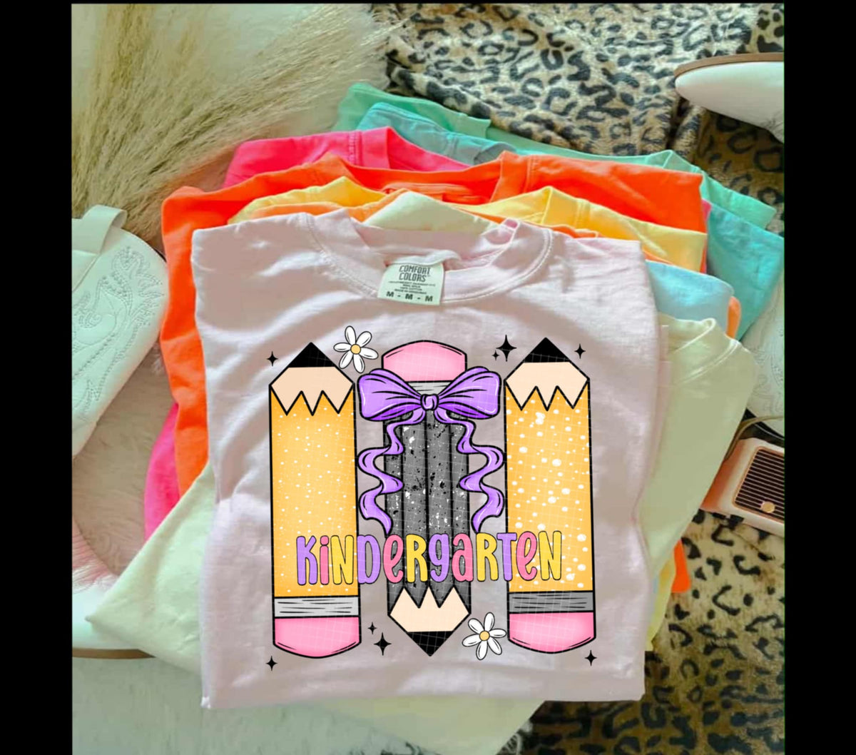 Kindergarten Checker & Pencils girly (with bow) (linda) DTF transfer