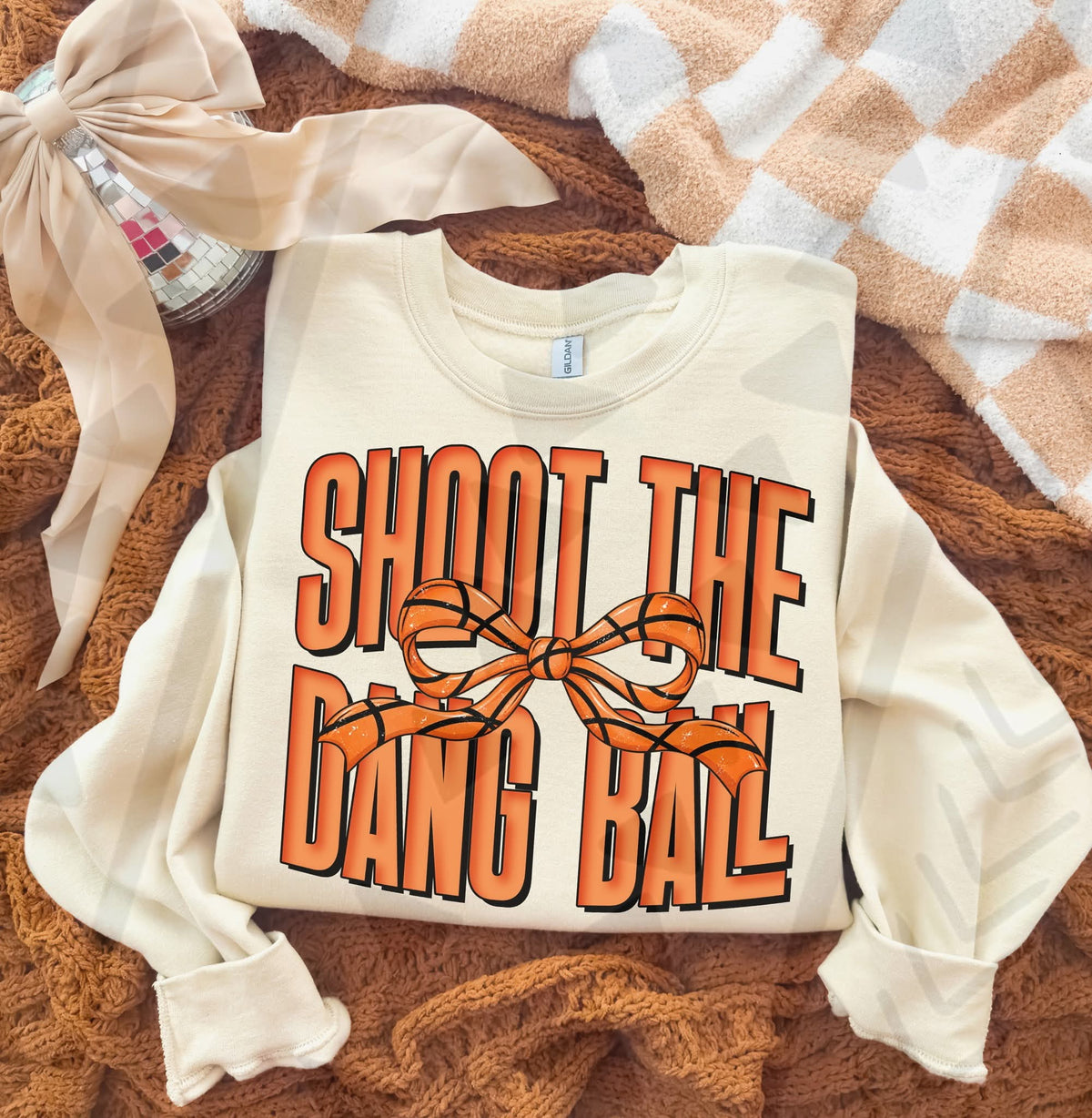 Shoot the dang ball basketball bow Sunday Special DTF transfer