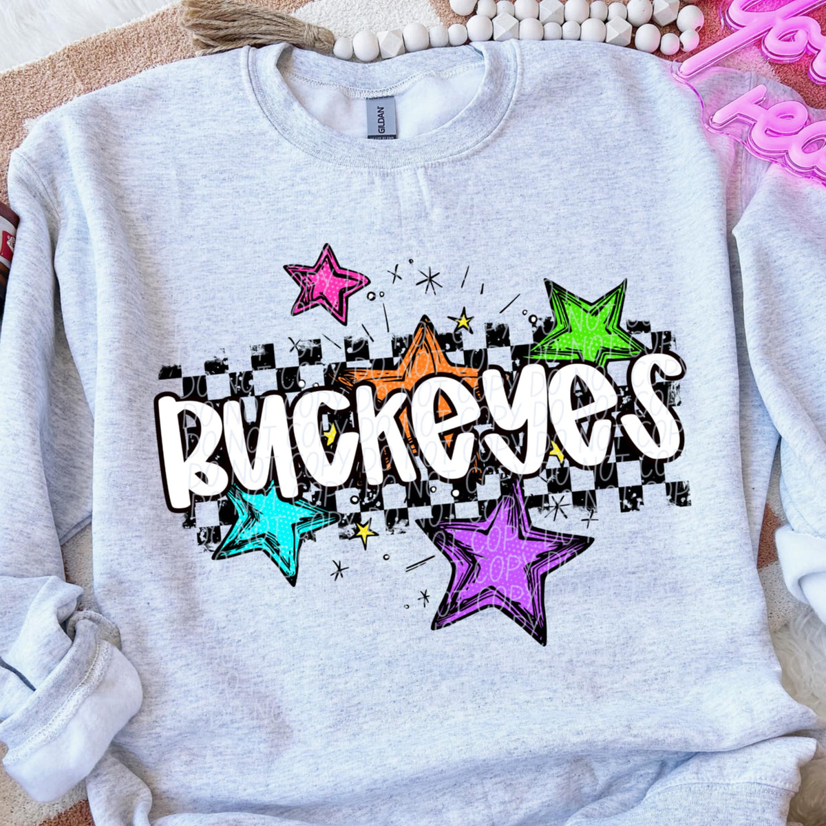 Buckeyes Mascot Rainbow Stars DTF TRANSFER