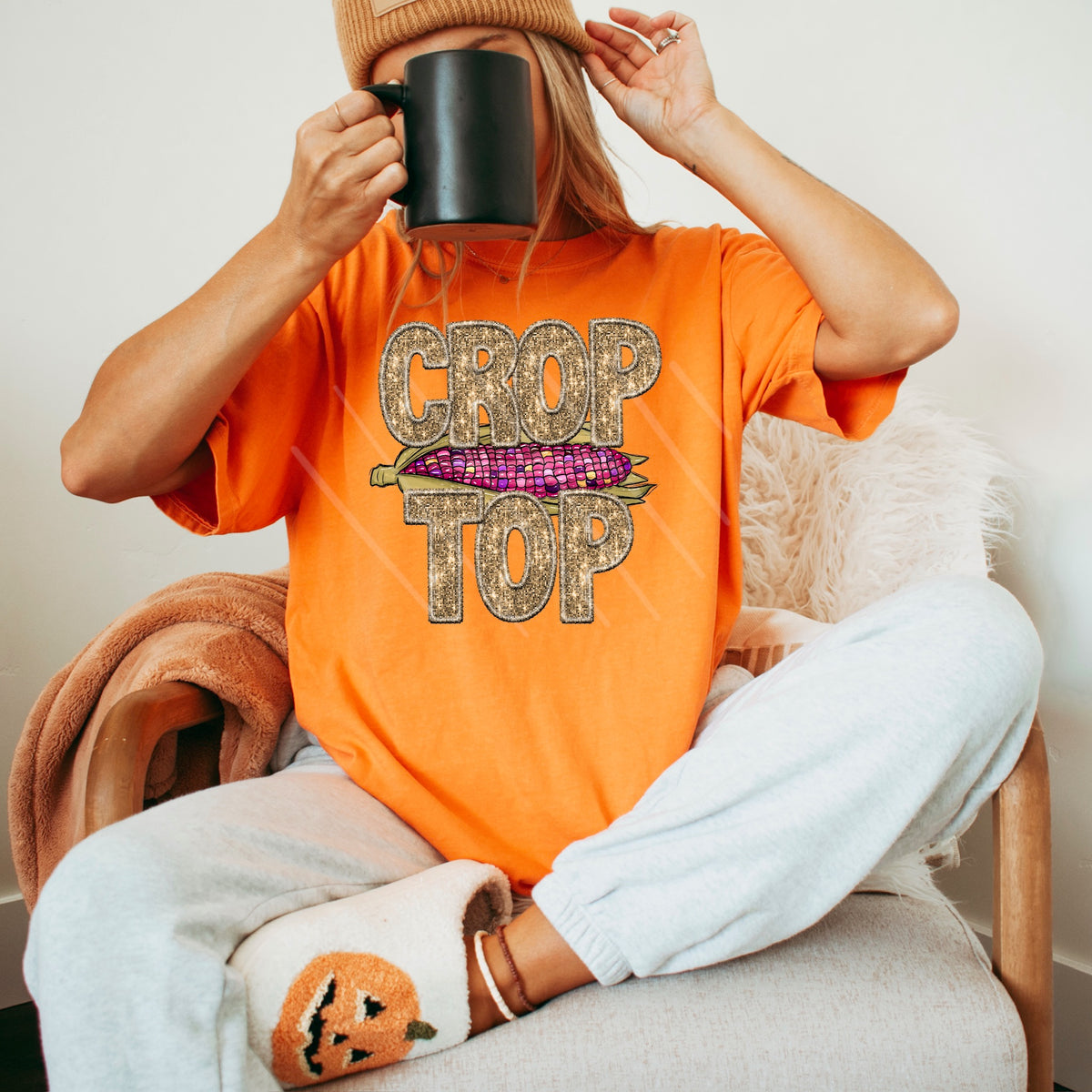 Crop Top LIGHT GOLD faux sequins 111811 DTF transfer