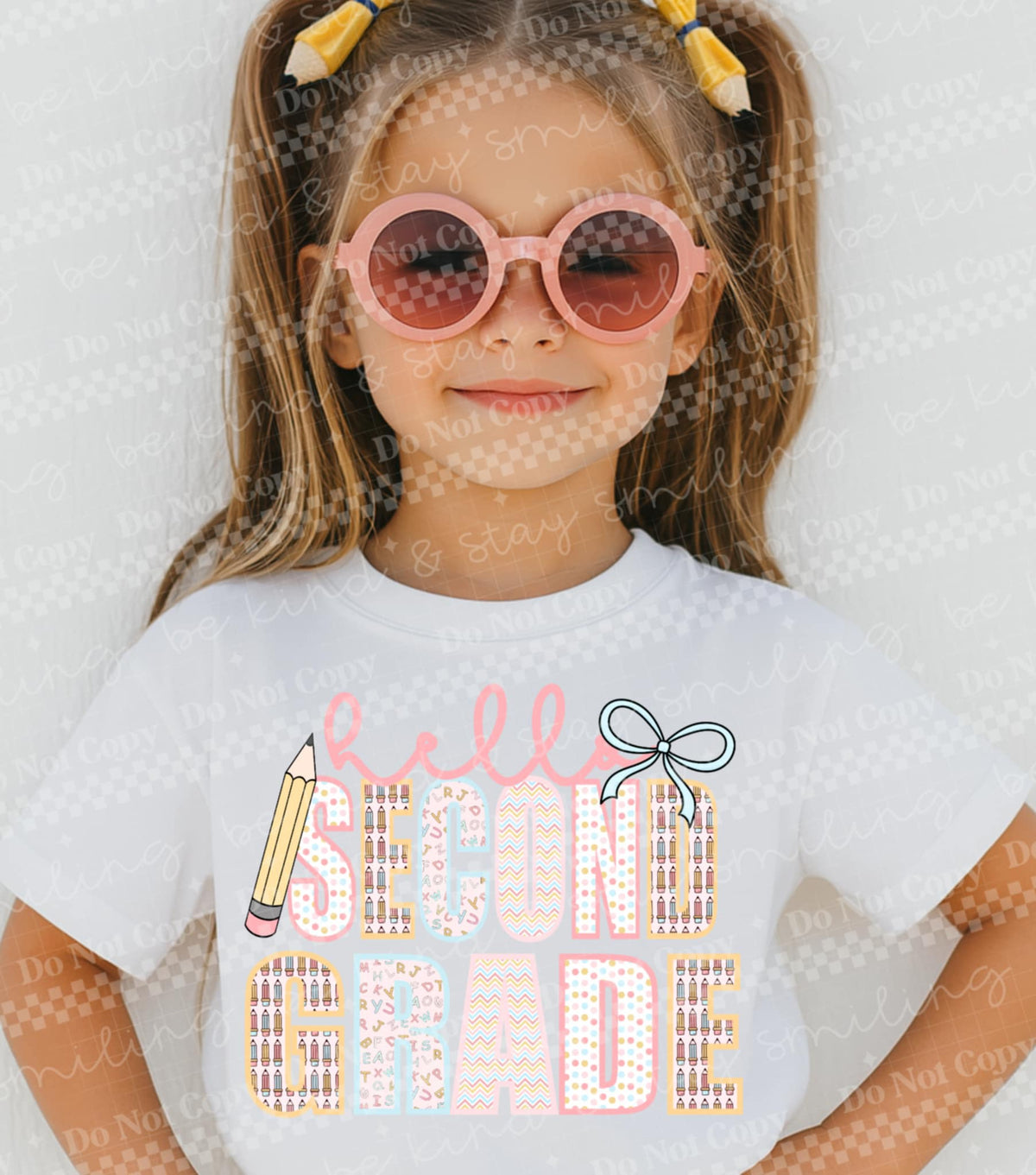 Hello Second Grade pencil and bow DTF transfer