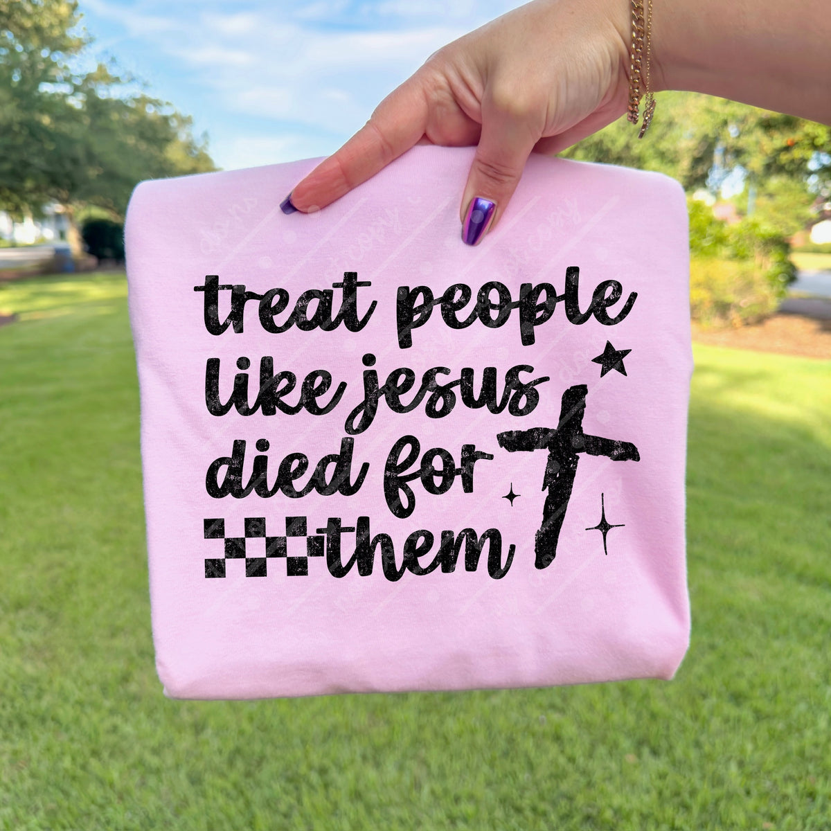 Treat people like Jesus died for them BLACK (scarlow) DTF transfer